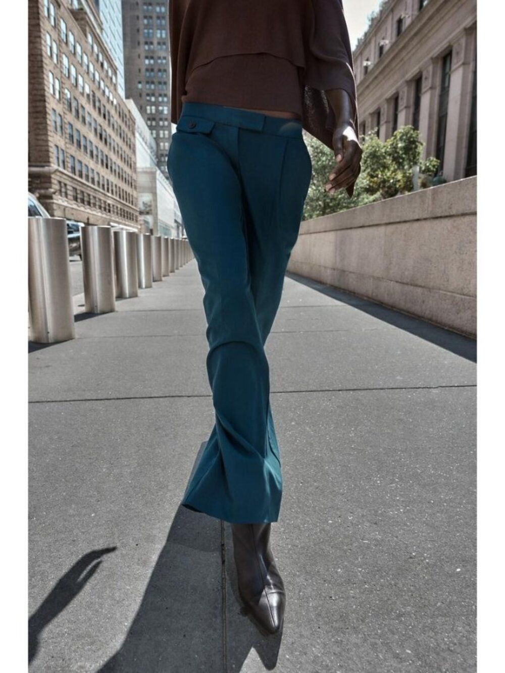 Zara Womens Trousers pants Small Duck Green High Rise Wide Leg 4387/252 NWT